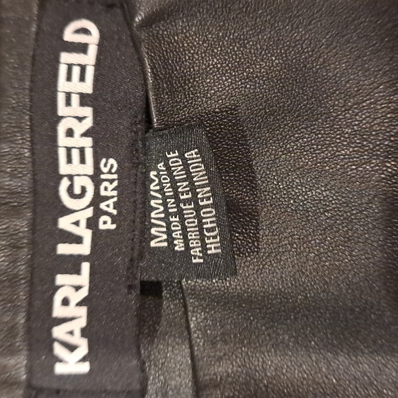 Karl Lagerfeld Black Straight Leg Leather Cargo Pants with Zipper Accents - Picture 5 of 6